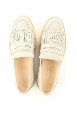 Hogan Sleehakken Wedge Loafers In Suede Beige