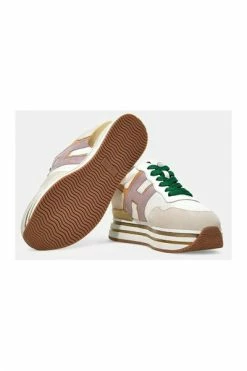Hogan Logo Patch Lace-up Sneakers Beige
