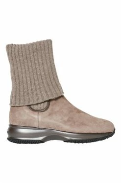 Hogan Enkellaarsjes Suede Boot With Elastic Jersey Leg Beige
