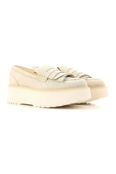 Hogan Sleehakken Wedge Loafers In Suede Beige - Afbeelding 4