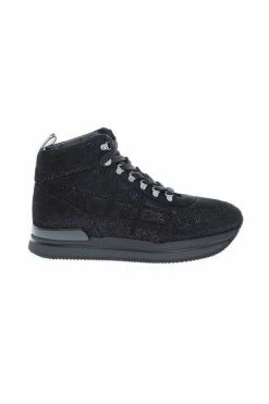 Hogan Snowboots 222 High Boots In Leather With Sequins Black