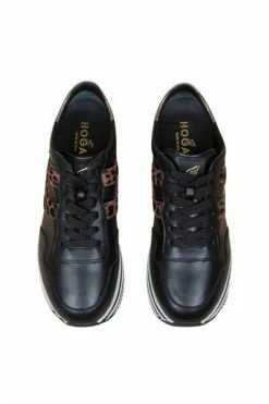 Hogan Midi H222 Sneakers With Leopard Print Black